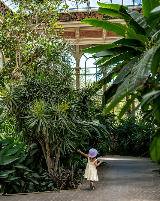 Niña paseando entre plantas en el invernadero, Barcelona
