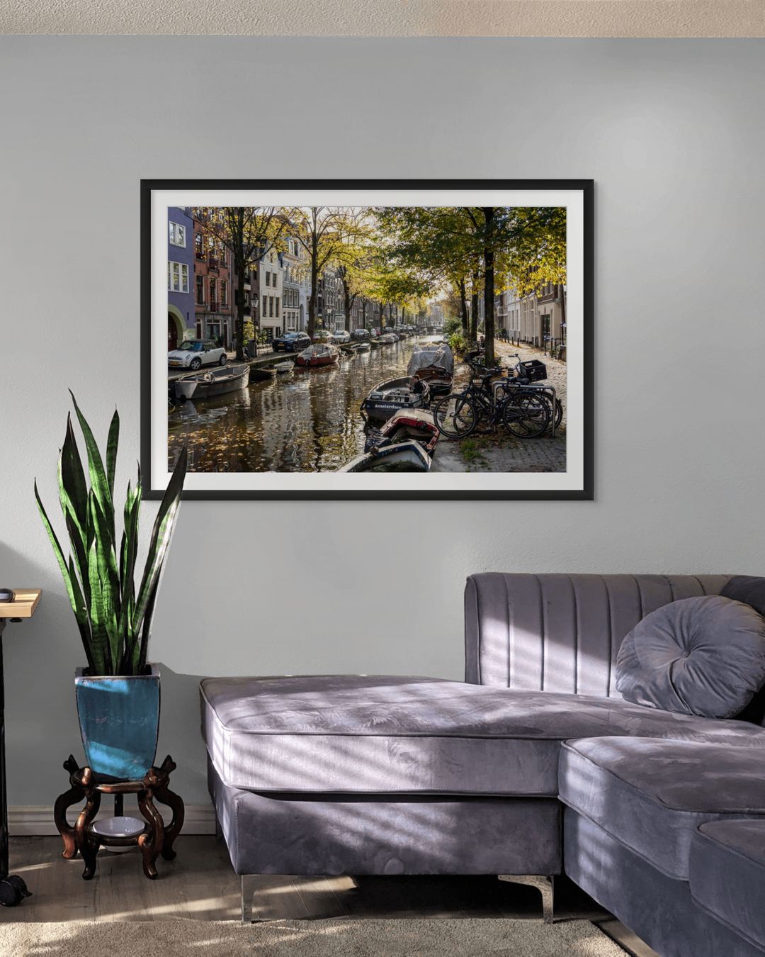 fotografia en salon de Canal de Ámsterdam en otoño 