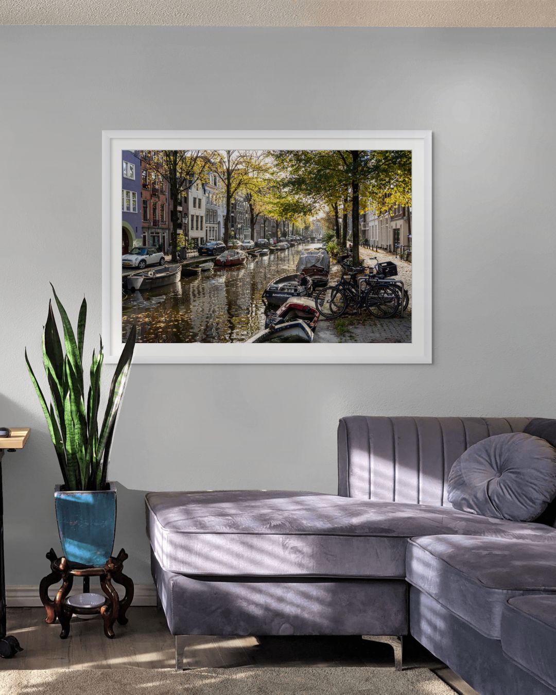 fotografia en salon de Canal de Ámsterdam en otoño 