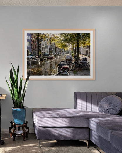 fotografia en salon de Canal de Ámsterdam en otoño 